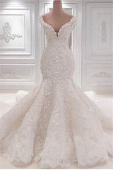 New Arrival Mermaid Sleeveless Wedding Dresses Online | Elegant V-Neck Lace Crystal Bridal Gowns