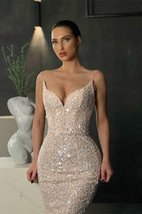 New Arrival Spaghetti-Straps Sequins Evening Prom Dresses Mermaid Sleeveless