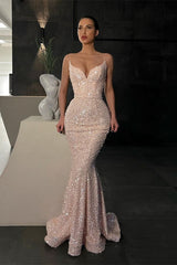 New Arrival Spaghetti-Straps Sequins Evening Prom Dresses Mermaid Sleeveless
