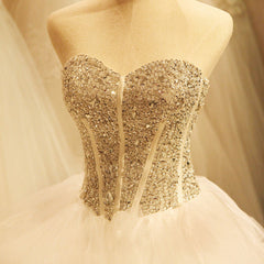 New Arrival Sweetheart Crystal Bridal Gown Gorgeous Lace-Up Organza Long Wedding Dresses