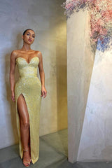 New Arrival Sweetheart Split Evening Prom Dresses Mermaid Sequins Party Gowns