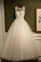 New Arrival Tulle Lace A-Line Wedding Dress Natural Sleeveless Floor Length Bridal Dresses