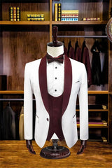 Newest Burgundy Shawl Lapel 3 Piece Wedding Suit