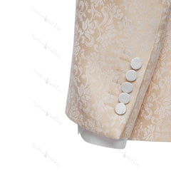 Newest Champagne Shawl Lapel Double Breasted Jacquard Wedding Suit