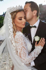 Noble vneck longsleeves mermaid lace Bridal Gowns