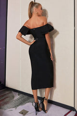 Off Shoulder Black Homecoming Dresses Party Dress with Slit