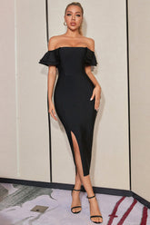 Off Shoulder Black Homecoming Dresses Party Dress with Slit