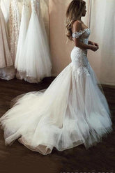 Off Shoulder Lace Mermaid Wedding Dresses