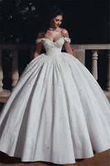 Off The Shoulder Beads Appliques Wedding Dresses | Princess Sexy Ball Gown Royal Wedding Dress