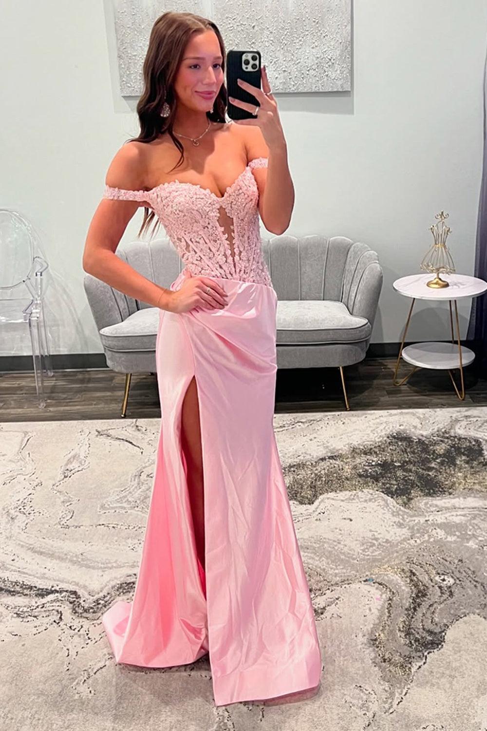 strapless open back dress Suzhoufashion Off The Shoulder Blush Prom Dress Mermaid Corset Floor Length Formal  Dress With Appliques – suzhoufashion