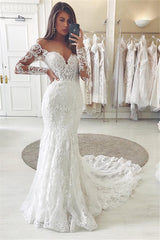 Off The Shoulder Lace Long Sleeve Wedding Dresses | Mermaid Bridal Gowns