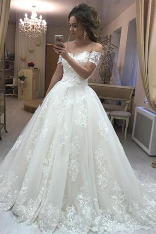 Off The Shoulder Lace Wedding Dresses Online Puffy Tulle Sexy Bride Dress