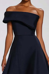 Off The Shoulder Navy Wedding Guest Dress A Line Long Formal Dress