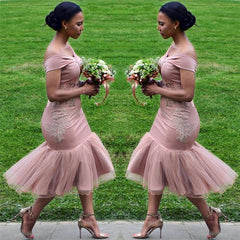 Off The Shoulder Pink Bridesmaid Dresses Appliques Mermaid BA9508