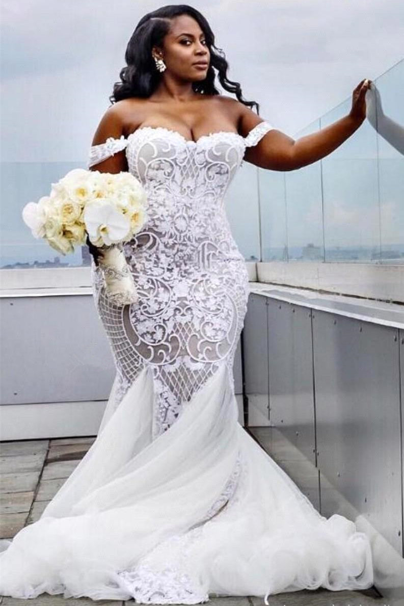 Off The Shoulder Plus Size Wedding Dresses | Mermaid Sexy Lace Appliques Bridal Gowns