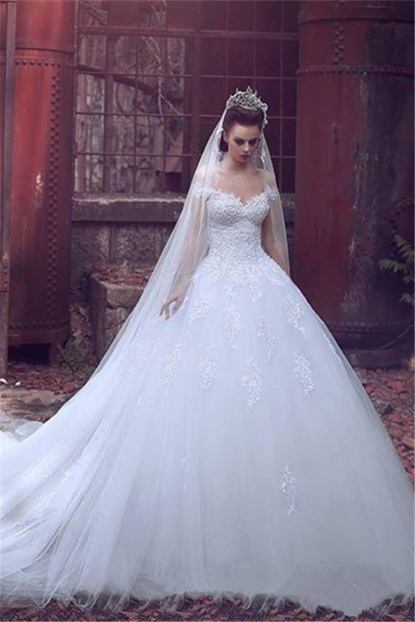 Off The Shoulder Princess Wedding Dress Ball Gown Lace Bride Dresses with Long Train | Suzhoufashion Off The Shoulder Princess Wedding Dress Ball Gown Lace Bride Dresses with Long Train | Suzhoufashion
