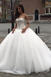 Off The Shoulder Princess Wedding Dress Sweetheart Crystals Ball Gown Bride Dress