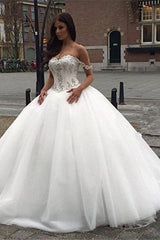 Off The Shoulder Princess Wedding Dress Sweetheart Crystals Ball Gown Bride Dress