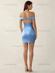 Off-The-Shoulder Ruched Satin Homecoming Dresses Mini Cocktail Dress