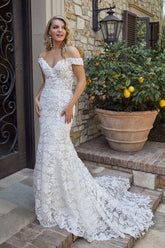 Off The Shoulder Sweetheart White Appliques Mermaid Beach Wedding Dresses