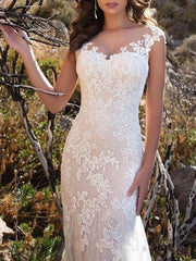 Off The Shoulder Tulle V Neck Lace Mermaid Beach Wedding Dresses