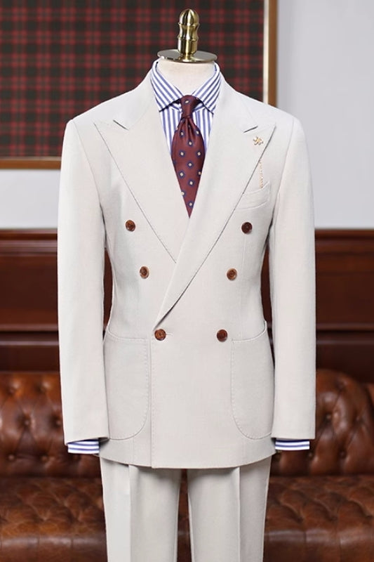 Off White Double Breasted Peaked Lapel Prom Suit