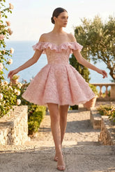 Suzhoufashion Off-the-Shoulder 3D Floral Ruffled Homecoming Dresses Mini Cocktail Dress