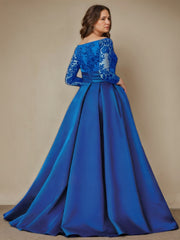 Off the Shoulder A Line Long Mother of the Bride Dress with 3/4 Sleeves and Side Split