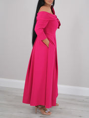 Off the Shoulder A Line Ankle Length Mother of the Bride Dress with Bow(s) and 3/4 Sleeves