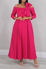 Off the Shoulder A Line Ankle Length Mother of the Bride Dress with Bow(s) and 3/4 Sleeves
