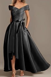 Off the Shoulder Asymmetrical A Line Mother of the Bride Dress with Ruffles