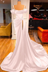 Off-the-Shoulder Dark Green Slit Prom Dress Long Mermaid Party Gowns