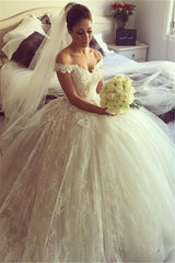 Off the Shoulder Lace Ball Gown Princess Dress Gorgeous Tulle Wedding Dresses