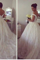 Off the Shoulder Lace Ball Gown Princess Dress Gorgeous Tulle Wedding Dresses