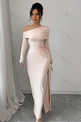 Off the Shoulder Long Sleeves Long Mermaid Evening Formal Dress With Ruffled