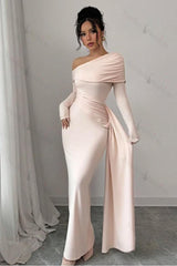 Off the Shoulder Long Sleeves Long Mermaid Evening Formal Dress With Ruffled