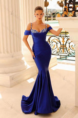 Off-the-Shoulder Mermaid Sweetheart Beads Evening Formal Dress with Spaghetti-Straps