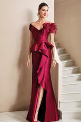 Off the Shoulder Mermaid Trumpet Mother of the Bride Dress Featuring a High Split