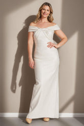Off the Shoulder Plus Size Long Mother of the Bride Sheath Dress with Ruffles