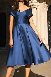 Off the Shoulder Satin Mother of the Bride Dress in A Line Style