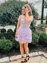 Off the Shoulder Sequin Ruffle Short Homecoming Dress