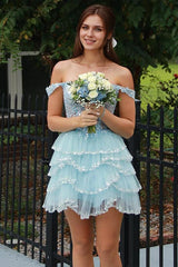 Off the Shoulder Sequin Ruffle Short Homecoming Dress