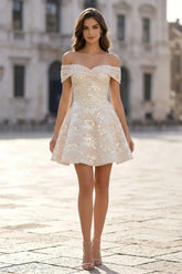 Suzhoufashion Off-the-Shoulder Sequined Mini Dress with Sweetheart Neckline Homecoming Dresses