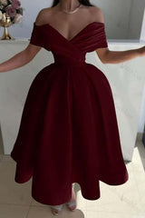 Off the Shoulder Sleeveless A Line Evening Formal Dress With Pleated