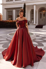 Off the Shoulder Sleeveless Long Evening Formal Dress With Pleated Beading