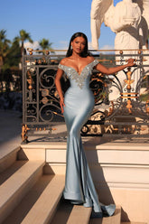 Off the Shoulder Sleeveless Long Mermaid Evening Formal Dress With Beading