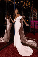 Off the Shoulder Sleeveless Long Mermaid Evening Formal Dress With Pleated