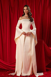 Off the Shoulder Strapless Long Sleeves Long Evening Formal Dress With Ruffled
