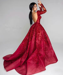 Off-the-shoulder Beading Side Split Prom Dress | Sexy Long Sleeve Appliques Evening Gowns