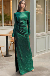 Off the shoulder Long Sequined Mother of the Bride Gown with Long Sleeves